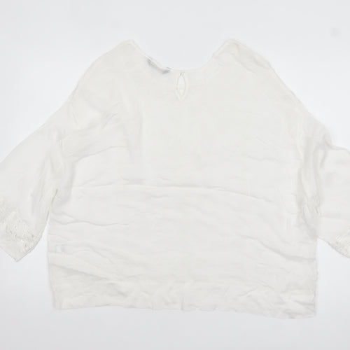 Summum Woman White Embroidered Viscose Blouse Womens UK 12 Boho Top