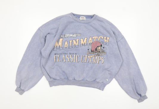 Pull&Bear Women’s Blue Pullover Sweatshirt L Casual Cotton Blend