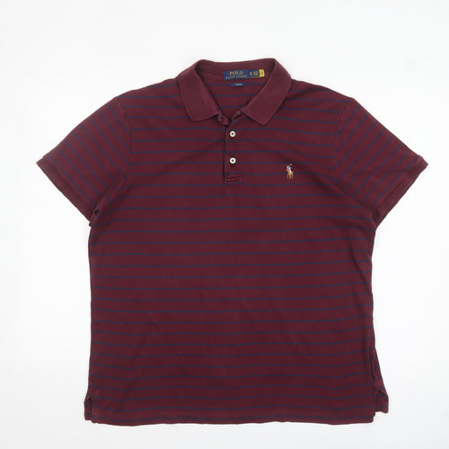 Ralph Lauren Men's Brown Striped Slim Fit Polo Shirt XL