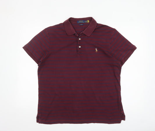 Ralph Lauren Men's Brown Striped Slim Fit Polo Shirt XL