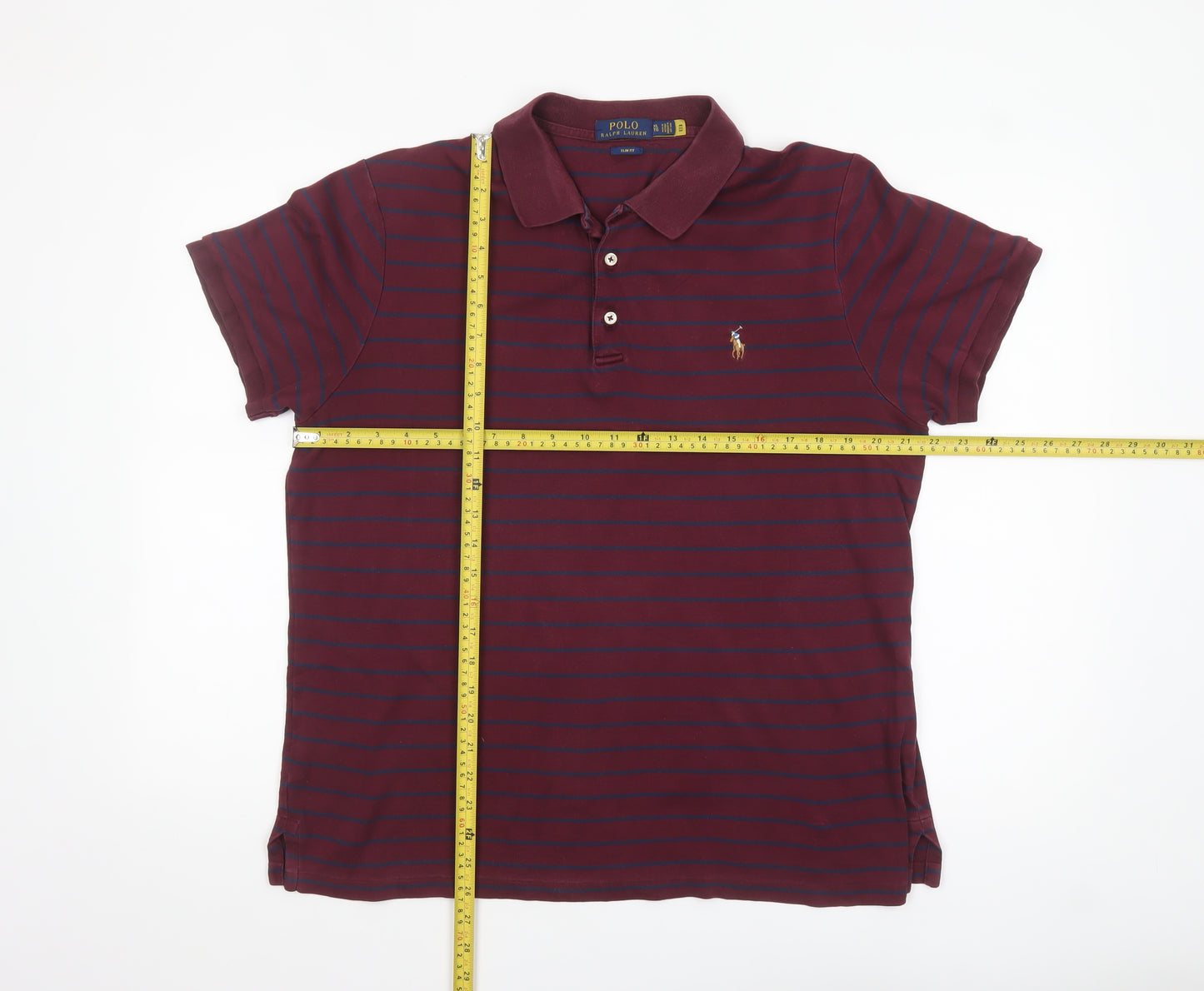 Ralph Lauren Men's Brown Striped Slim Fit Polo Shirt XL