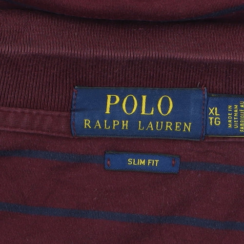 Ralph Lauren Men's Brown Striped Slim Fit Polo Shirt XL
