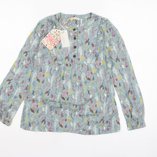FatFace Girls Blue Enchanted Forest Blouse 8-9 Years Viscose Long Sleeve