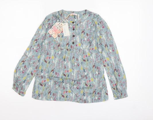 FatFace Girls Blue Enchanted Forest Blouse 8-9 Years Viscose Long Sleeve