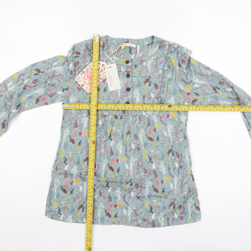 FatFace Girls Blue Enchanted Forest Blouse 8-9 Years Viscose Long Sleeve