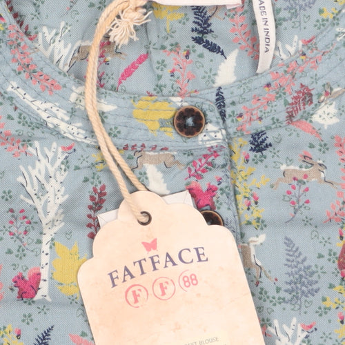 FatFace Girls Blue Enchanted Forest Blouse 8-9 Years Viscose Long Sleeve