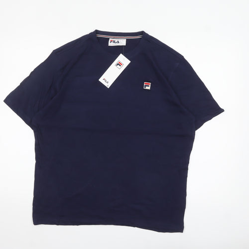Fila Men's Navy Blue Crew Neck Cotton T-Shirt L