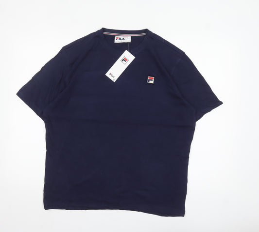Fila Men's Navy Blue Crew Neck Cotton T-Shirt L