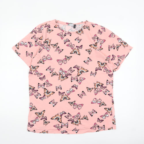 ASOS DESIGN Women's Pink Butterfly Print Cotton T-Shirt Size 8