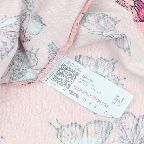 ASOS DESIGN Women's Pink Butterfly Print Cotton T-Shirt Size 8