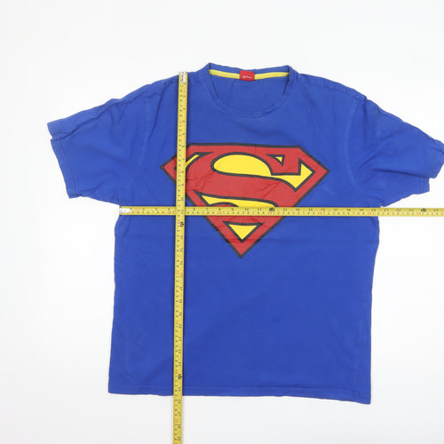 George Men’s Blue Superman Logo T-Shirt Medium Crew Neck Cotton