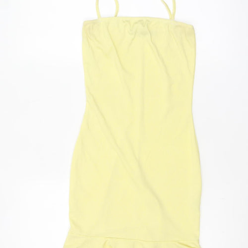 Nasty Gal Womens Yellow Bodycon Ruffle Hem Sleeveless Mini Dress Size 4