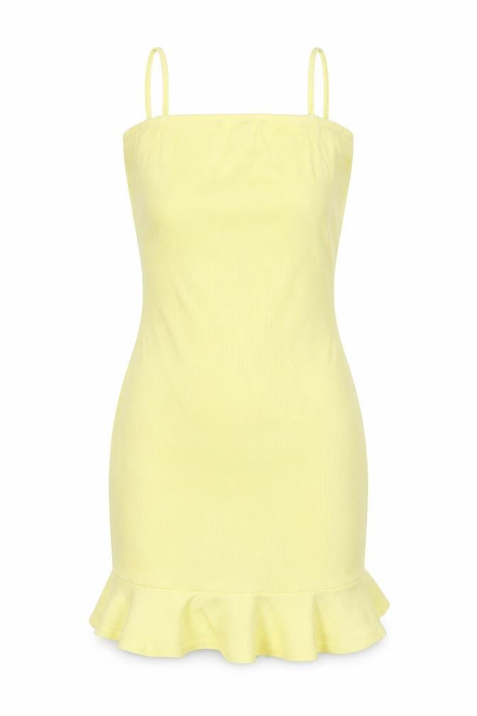 Nasty Gal Womens Yellow Bodycon Ruffle Hem Sleeveless Mini Dress Size 4