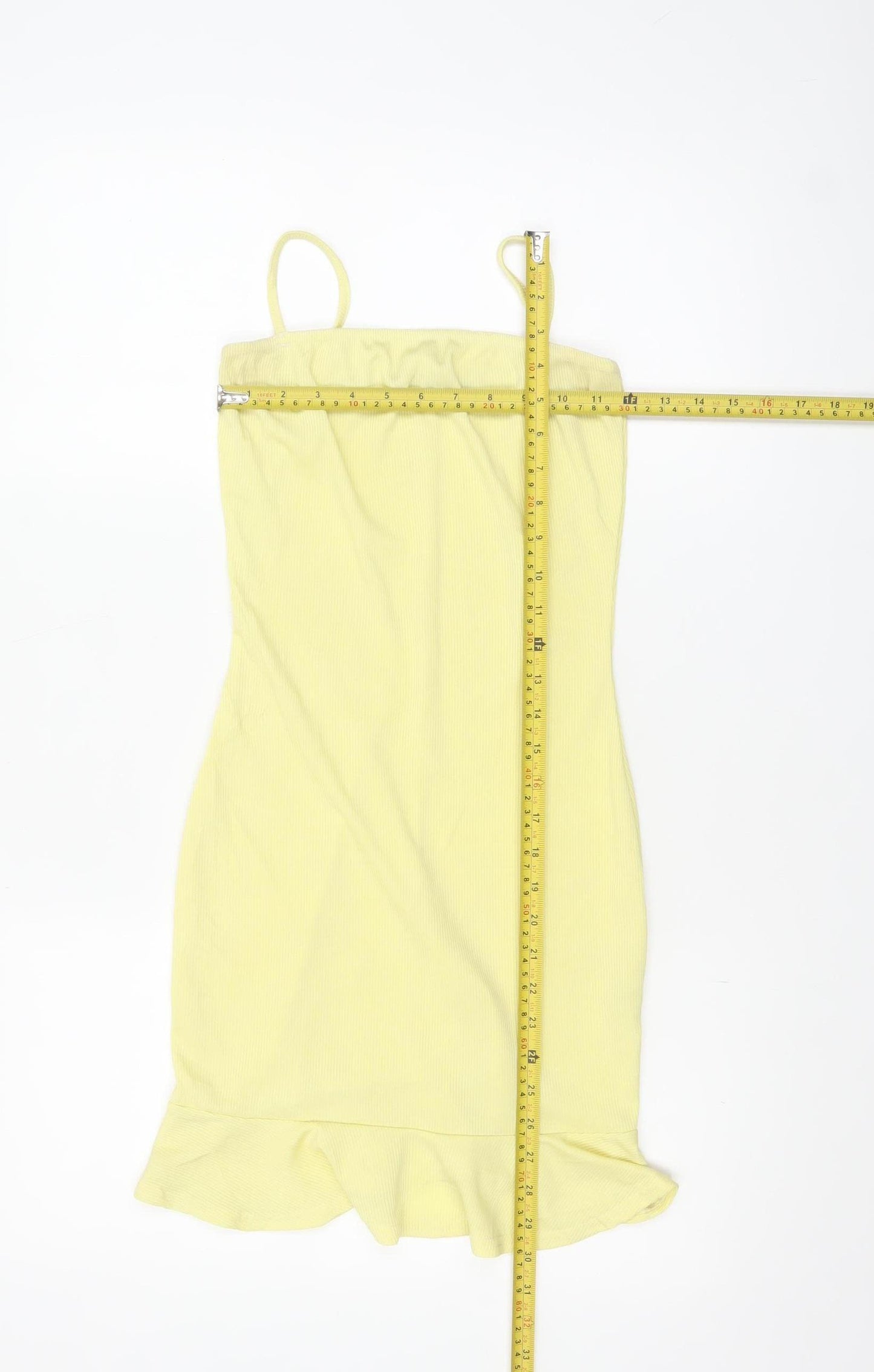 Nasty Gal Womens Yellow Bodycon Ruffle Hem Sleeveless Mini Dress Size 4