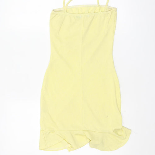 Nasty Gal Womens Yellow Bodycon Ruffle Hem Sleeveless Mini Dress Size 4