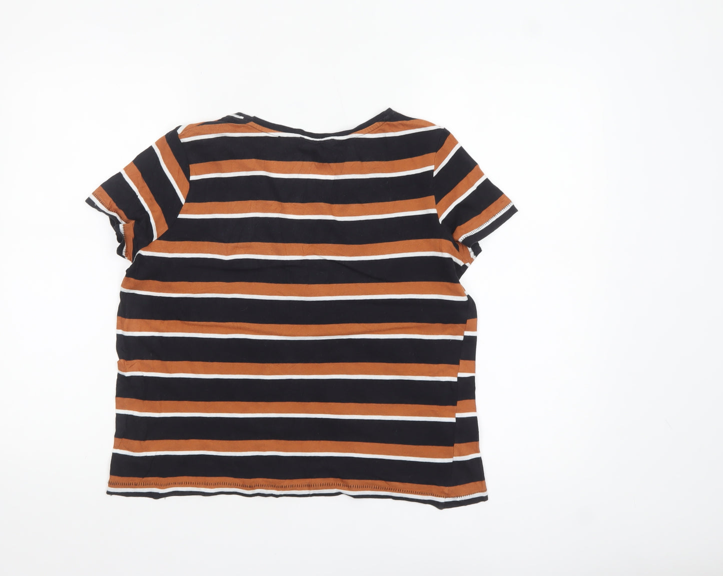 Zara Trafaluc Women's Brown Black Striped V-Neck Cotton T-Shirt Size S