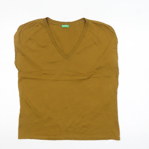 United Colors of Benetton Women’s Brown V-Neck Cotton T-Shirt M