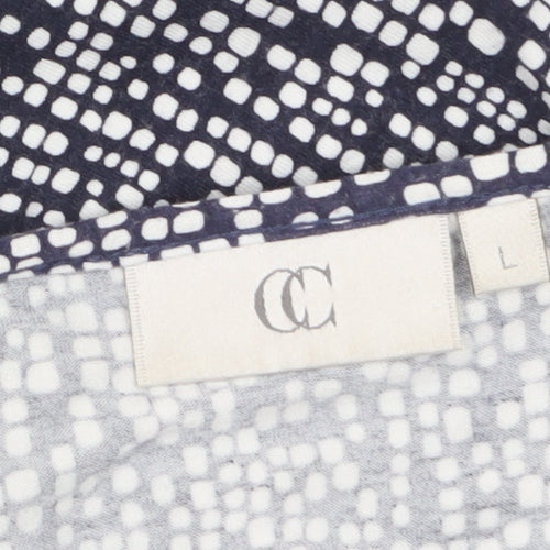 CC Womens Blue Geometric V-Neck Short Sleeve Tunic Blouse Size L