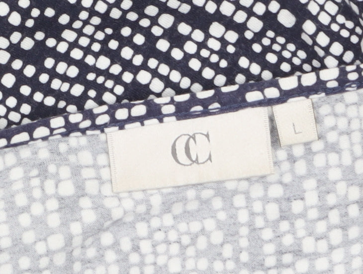 CC Womens Blue Geometric V-Neck Short Sleeve Tunic Blouse Size L