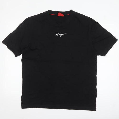 Hugo Mens Black Cotton Crew Neck Logo T-Shirt Size M