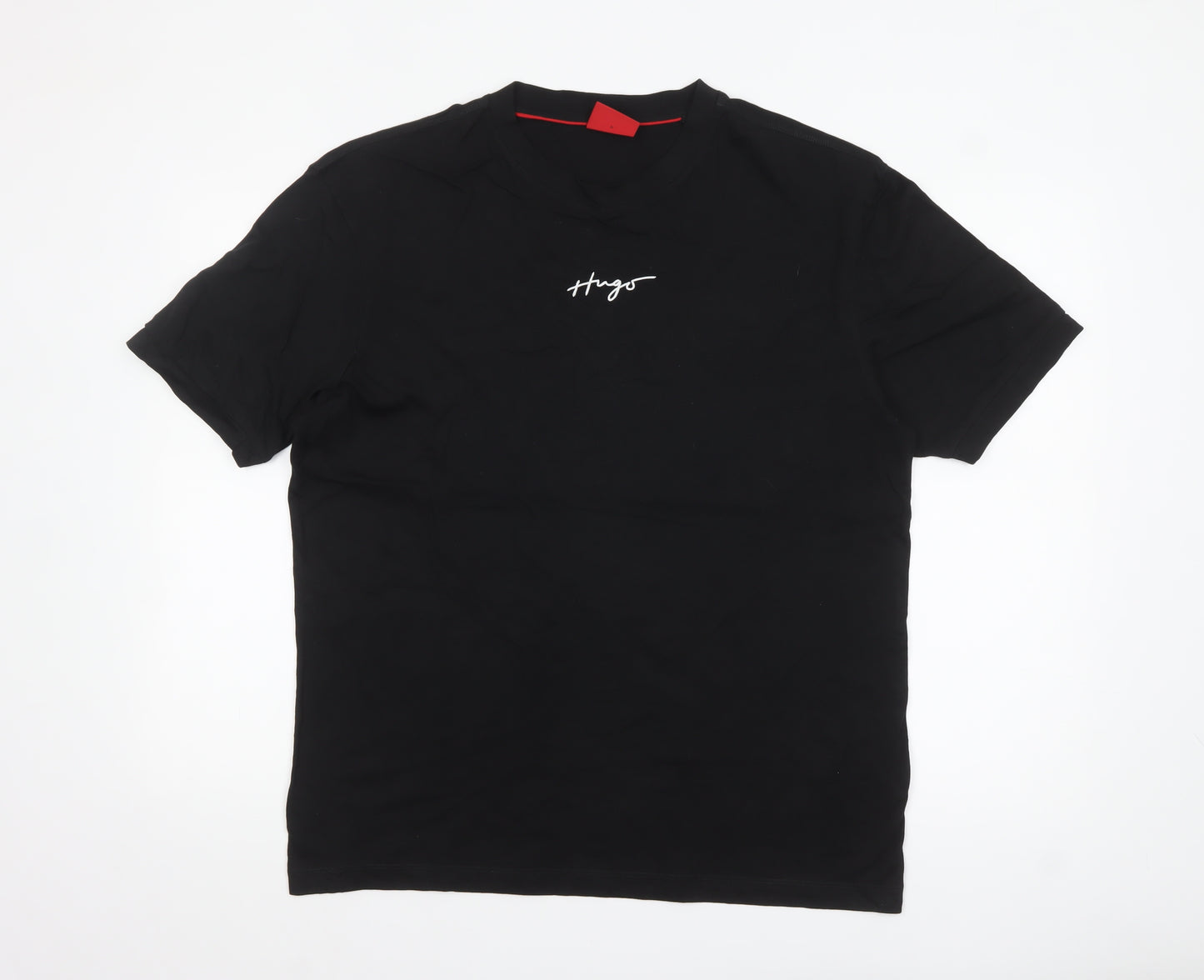 Hugo Mens Black Cotton Crew Neck Logo T-Shirt Size M