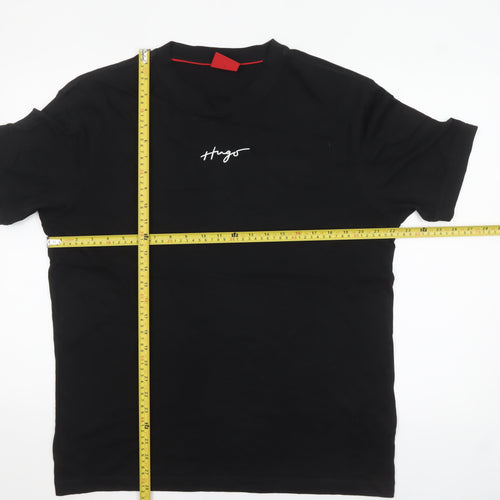 Hugo Mens Black Cotton Crew Neck Logo T-Shirt Size M