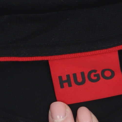 Hugo Mens Black Cotton Crew Neck Logo T-Shirt Size M