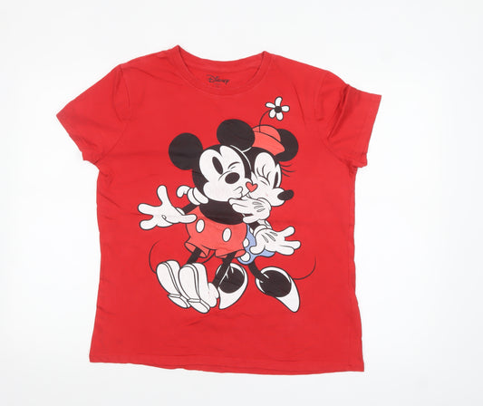 Disney Women's Red Mickey & Minnie Mouse Short Sleeve Cotton T-Shirt S
