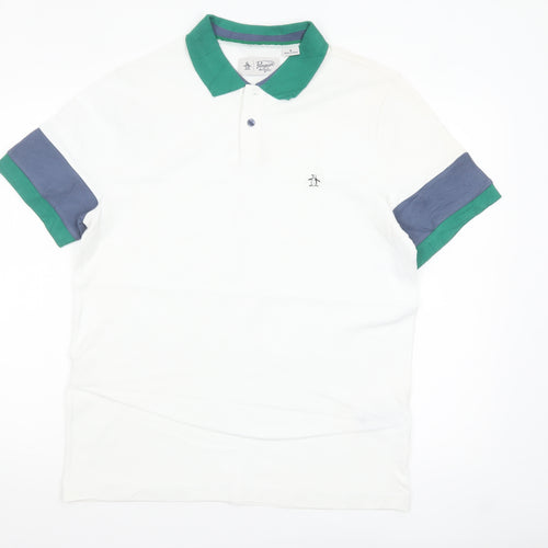 Original Penguin Men's White Colourblock Polo Shirt Medium