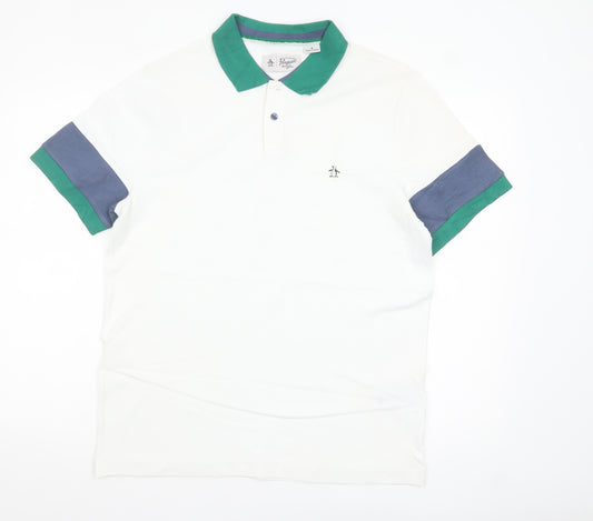 Original Penguin Men's White Colourblock Polo Shirt Medium