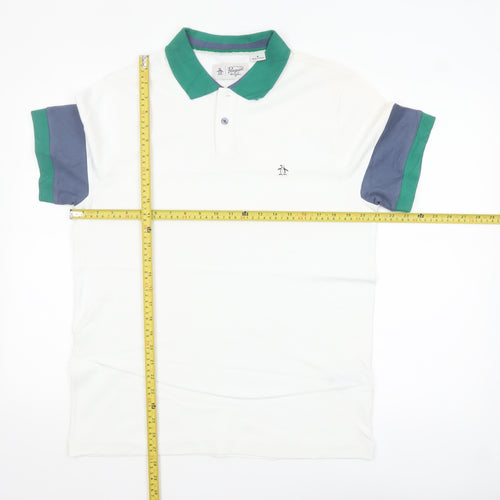 Original Penguin Men's White Colourblock Polo Shirt Medium