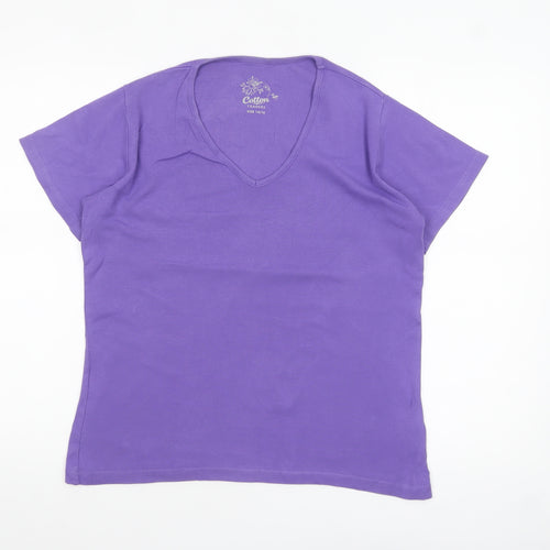 Cotton Traders Womens Purple V-Neck Short Sleeve T-Shirt Size 14/16