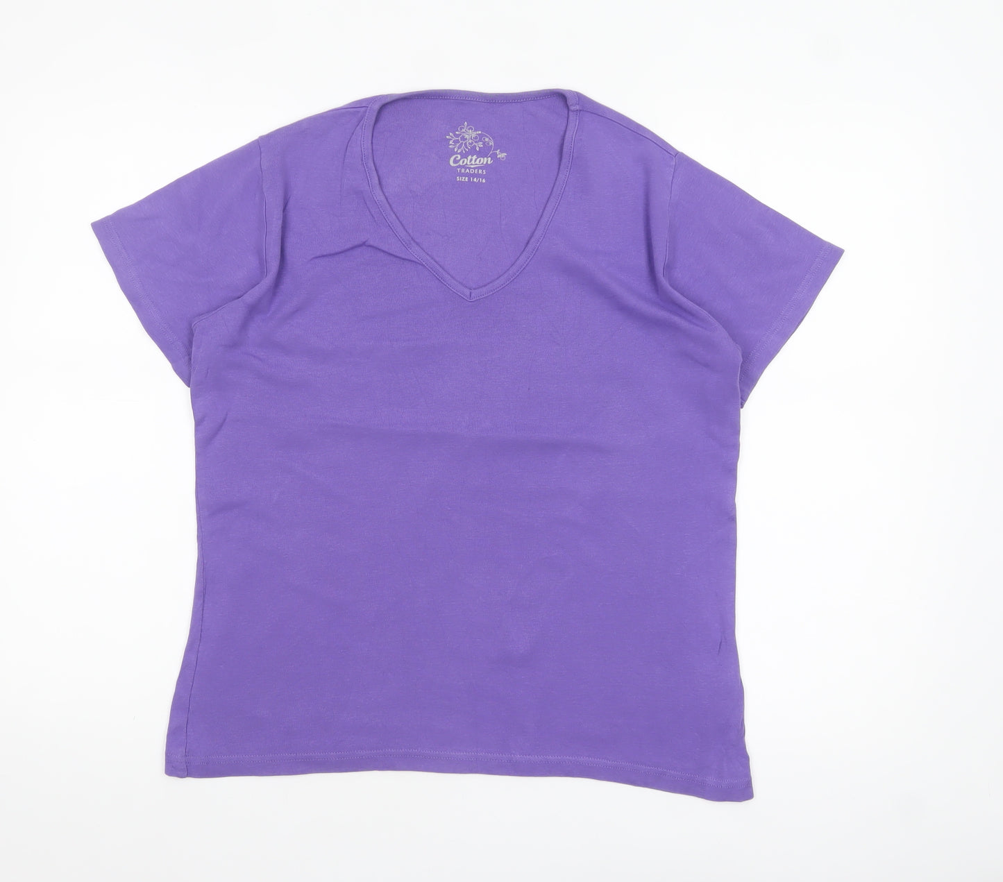 Cotton Traders Womens Purple V-Neck Short Sleeve T-Shirt Size 14/16