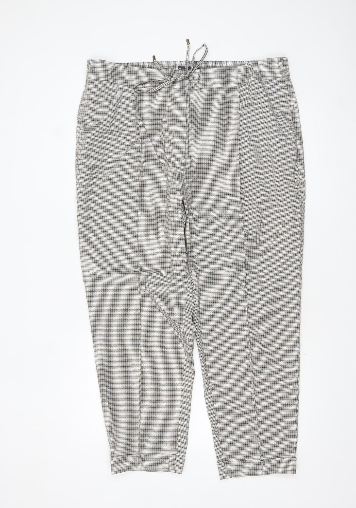 Marks and Spencer Women’s Beige Check Tapered Trousers Size 20 Regular
