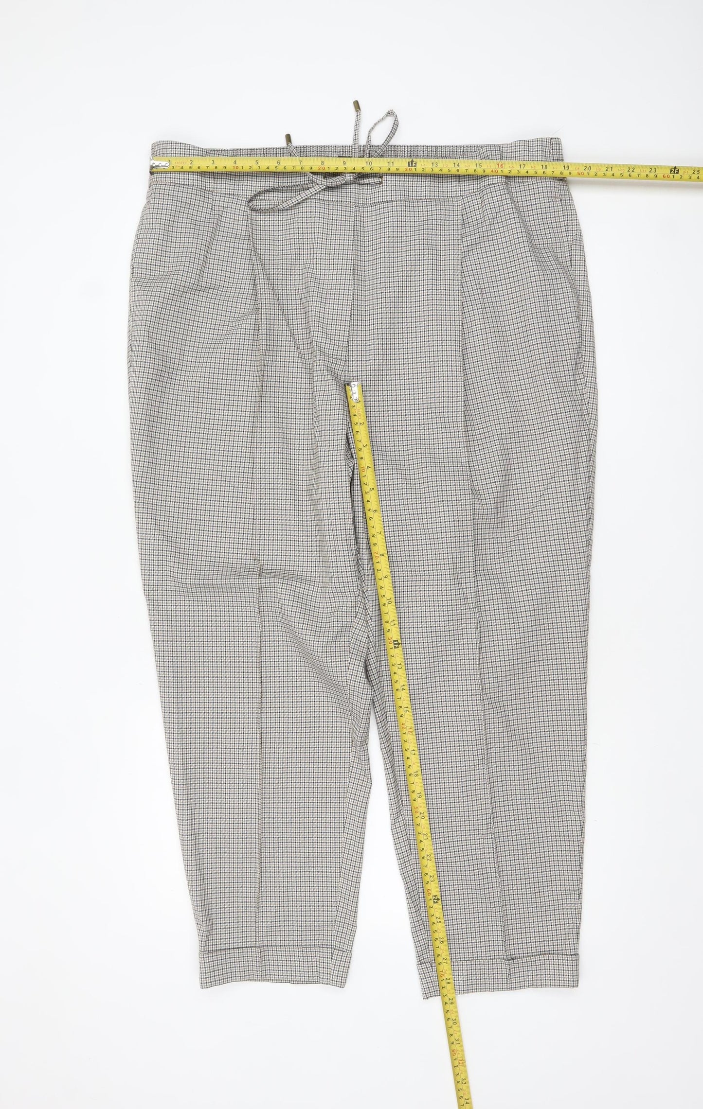 Marks and Spencer Women’s Beige Check Tapered Trousers Size 20 Regular