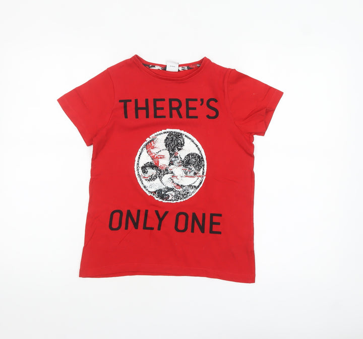 M&Co Girls Red Disney Mickey Sequin Graphic T-Shirt 9-10 Years