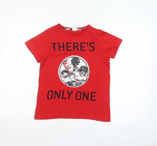 M&Co Girls Red Disney Mickey Sequin Graphic T-Shirt 9-10 Years