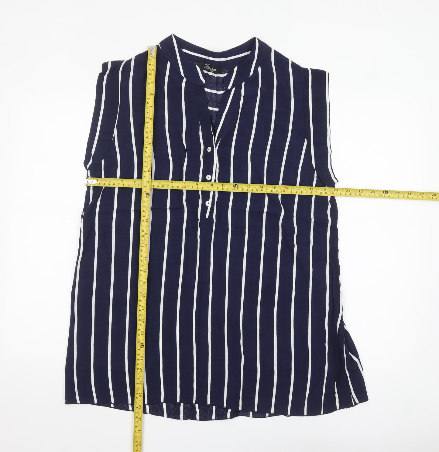 Peruzzi Women's Blue Striped Sleeveless Tunic Blouse Size 14