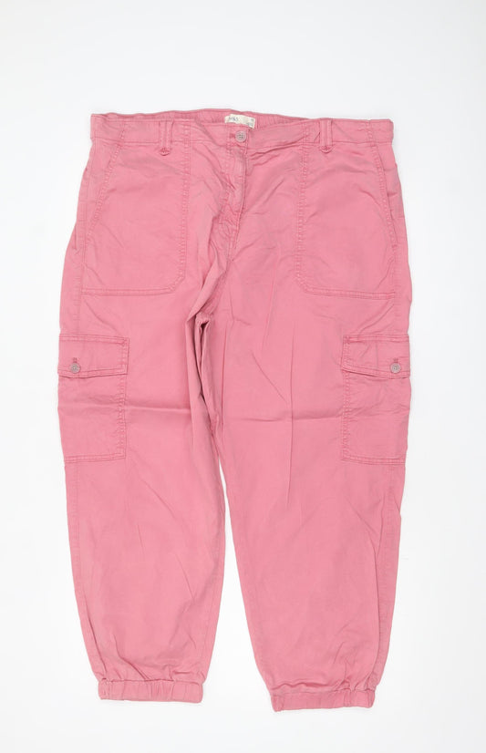 Marks and Spencer Womens Pink Cargo Trousers Size 20 Elastic Waist Cotton