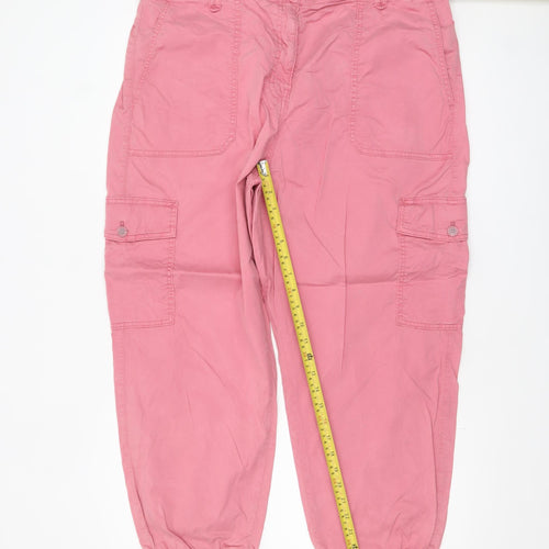 Marks and Spencer Womens Pink Cargo Trousers Size 20 Elastic Waist Cotton