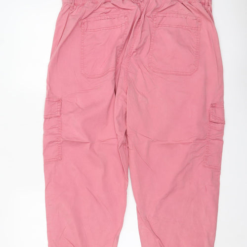 Marks and Spencer Womens Pink Cargo Trousers Size 20 Elastic Waist Cotton