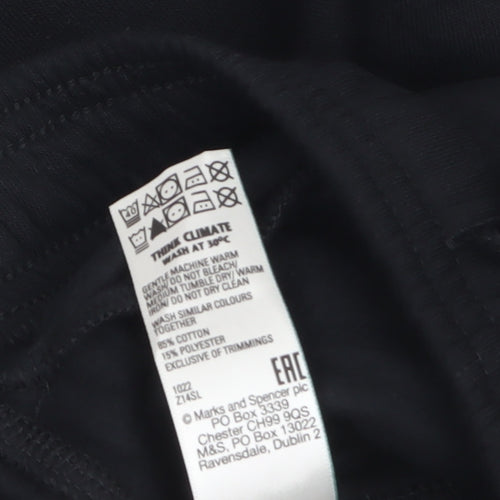 Marks and Spencer Boys Black 12-13 Years Sweat Shorts Cotton Blend