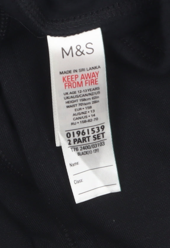 Marks and Spencer Boys Black 12-13 Years Sweat Shorts Cotton Blend