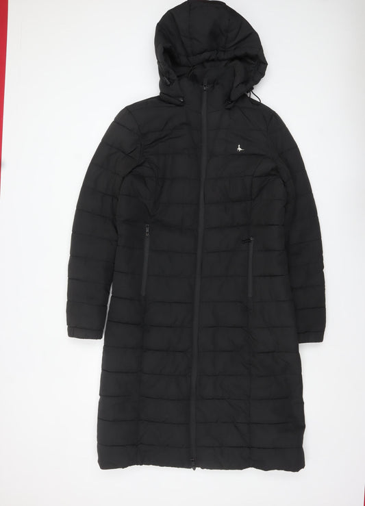 Jack Wills Womens Black UK 12 Long Hooded Puffer Coat