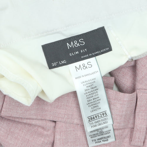 Marks and Spencer Men's Pink Slim Fit Dress Trousers 30W 33L