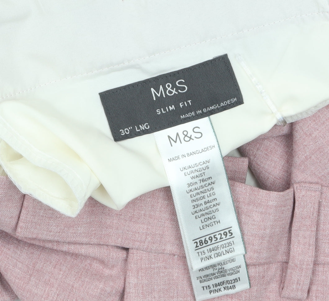 Marks and Spencer Men's Pink Slim Fit Dress Trousers 30W 33L