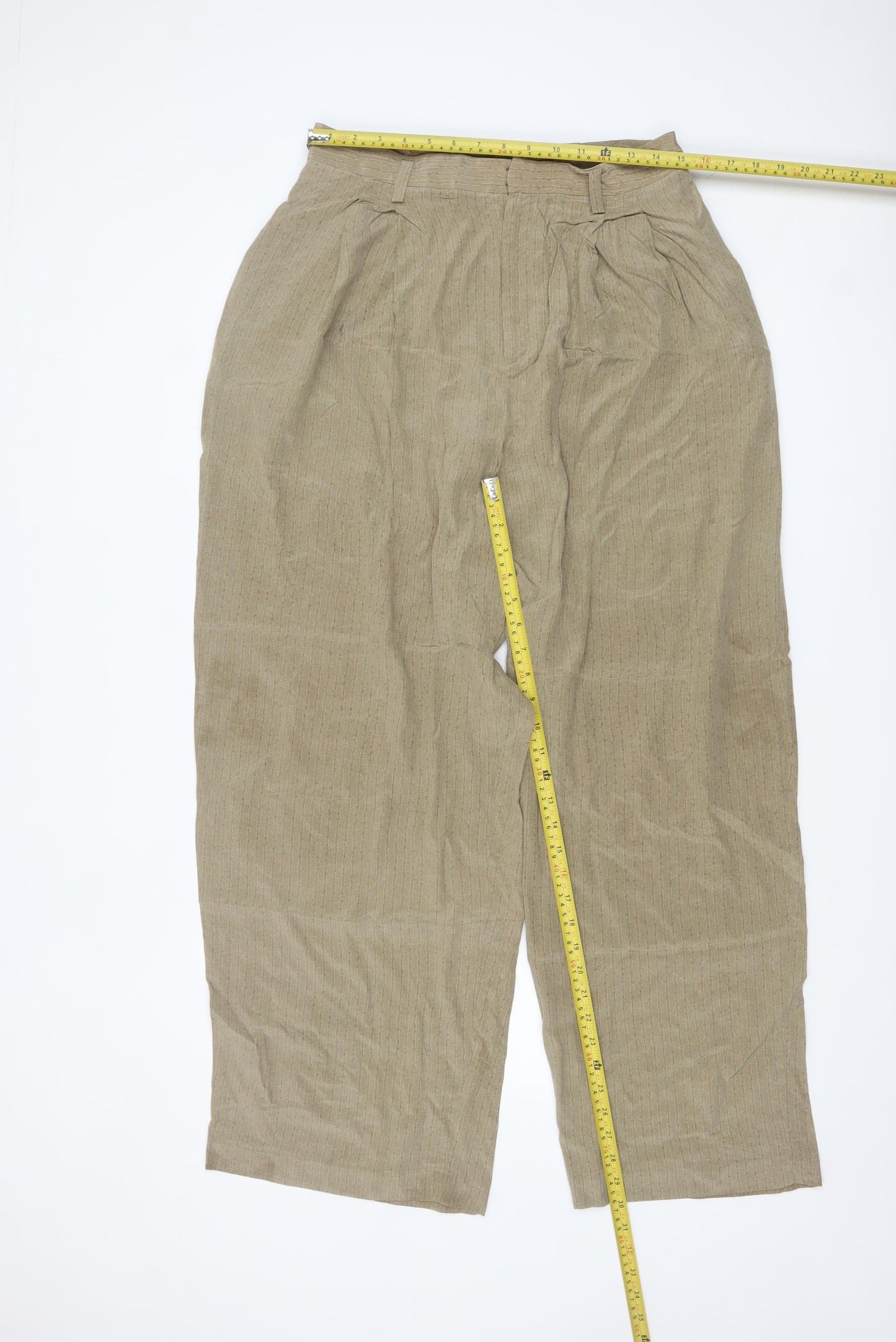 Ellen Tracy Women's Beige Silk Wide-Leg Pleated Trousers Size 12