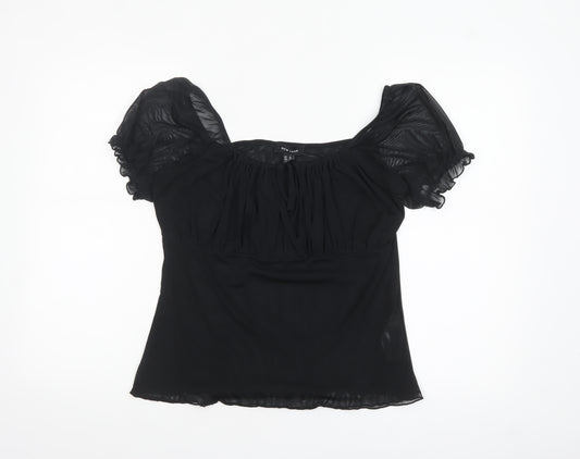 New Look Women Black Puff Sleeve Chiffon Blouse UK 16