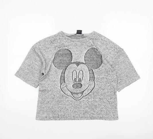 Zara Women Grey Disney Mickey Mouse Cropped T-Shirt Size S
