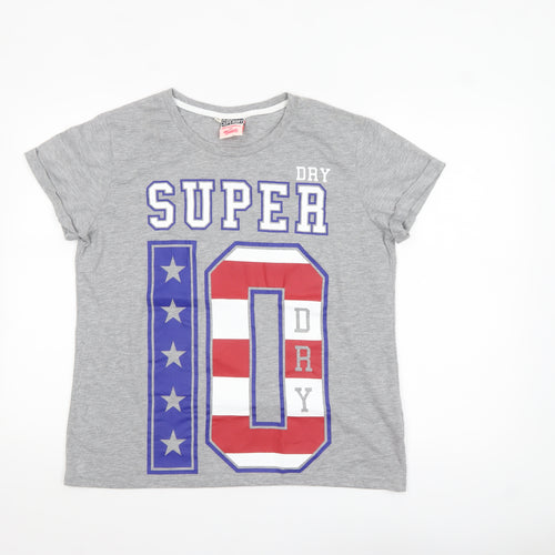 Superdry Womens Grey Graphic Crew Neck T-Shirt Size M